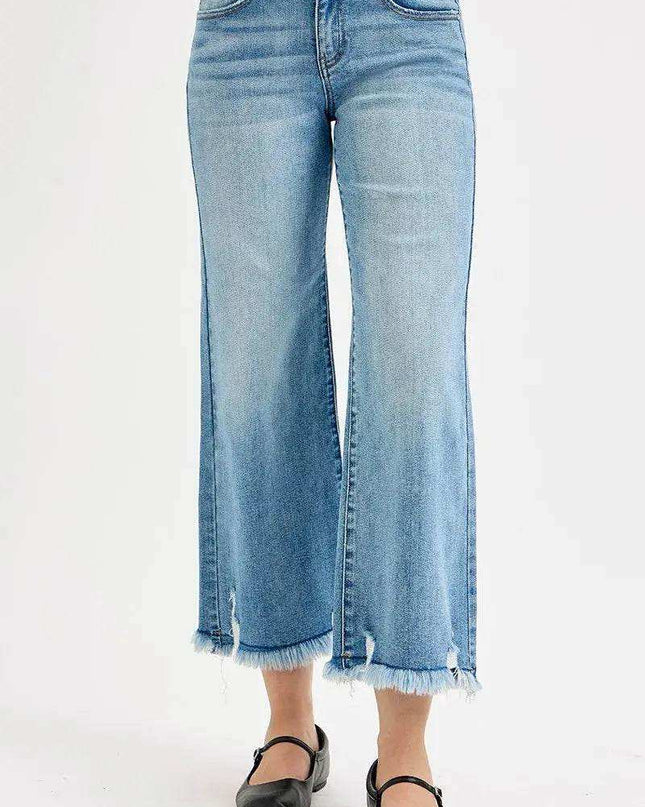 RISEN Full Size Mid Rise Crop Wide Leg Jeans Plus Size - Sleekdenim.com