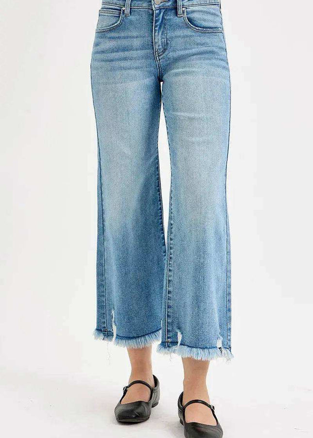 RISEN Full Size Mid Rise Crop Wide Leg Jeans Plus Size - Sleekdenim.com