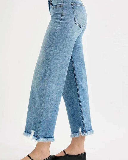 RISEN Full Size Mid Rise Crop Wide Leg Jeans Plus Size - Sleekdenim.com