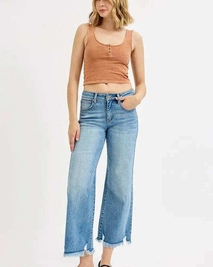 RISEN Full Size Mid Rise Crop Wide Leg Jeans Plus Size - Sleekdenim.com