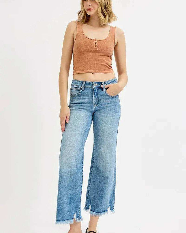 RISEN Full Size Mid Rise Crop Wide Leg Jeans Plus Size - Sleekdenim.com