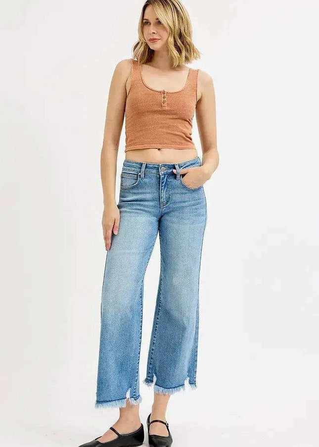 RISEN Full Size Mid Rise Crop Wide Leg Jeans Plus Size - Sleekdenim.com