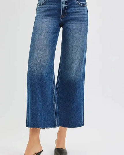 RISEN Full Size Mid Rise Crop Wide Raw Cut Hem Jeans Plus Size - Sleekdenim.com
