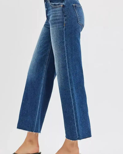 RISEN Full Size Mid Rise Crop Wide Raw Cut Hem Jeans Plus Size - Sleekdenim.com