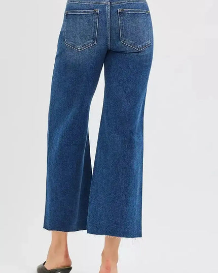 RISEN Full Size Mid Rise Crop Wide Raw Cut Hem Jeans Plus Size - Sleekdenim.com