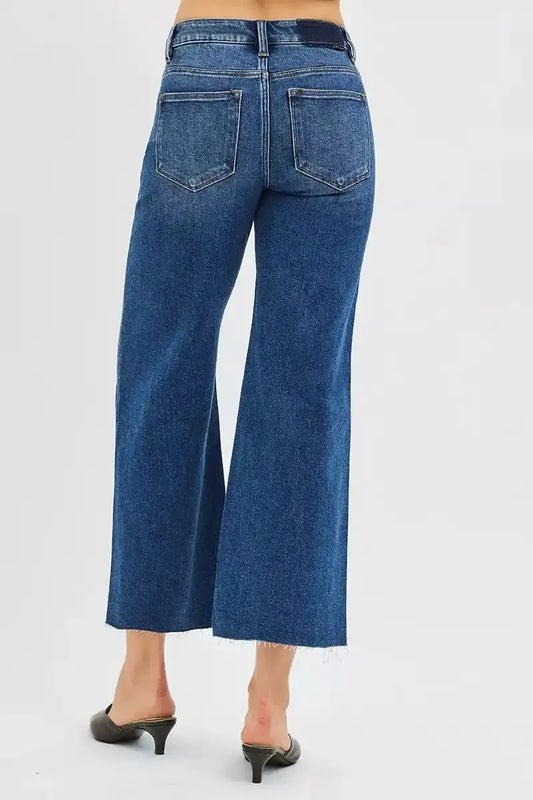 RISEN Full Size Mid Rise Crop Wide Raw Cut Hem Jeans Plus Size - Sleekdenim.com