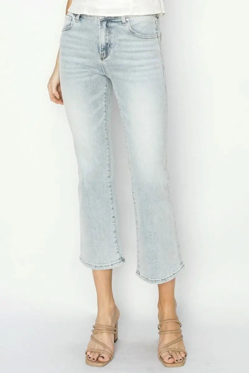 RISEN Full Size Mid Rise Cropped Flare Jeans - Sleekdenim.com