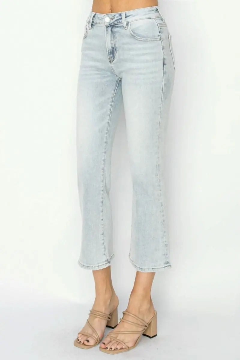 RISEN Full Size Mid Rise Cropped Flare Jeans - Sleekdenim.com