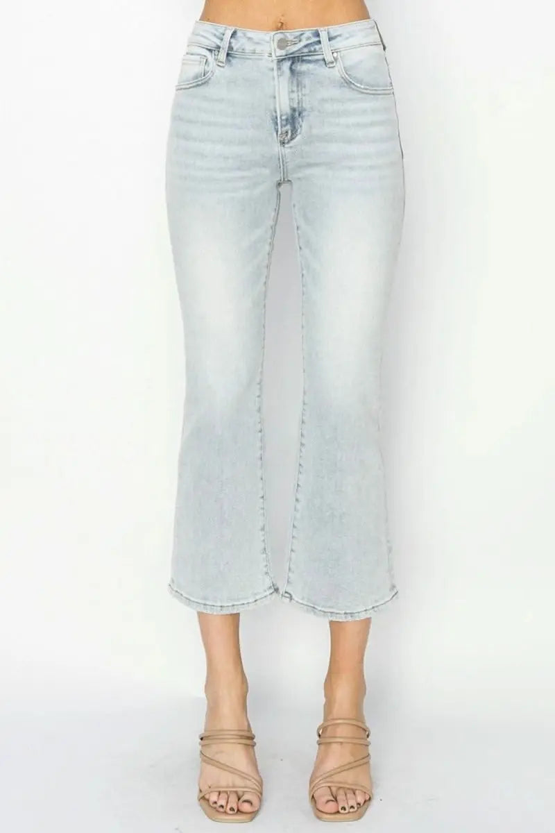 RISEN Full Size Mid Rise Cropped Flare Jeans - Sleekdenim.com