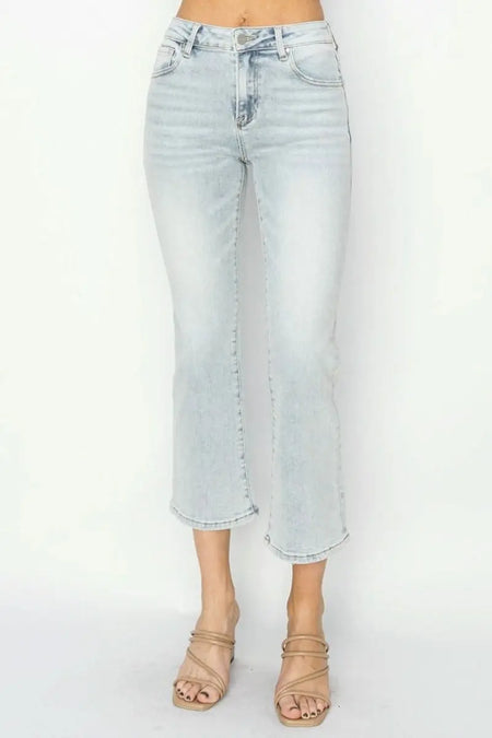 RISEN Full Size Mid Rise Cropped Flare Jeans - Sleekdenim.com