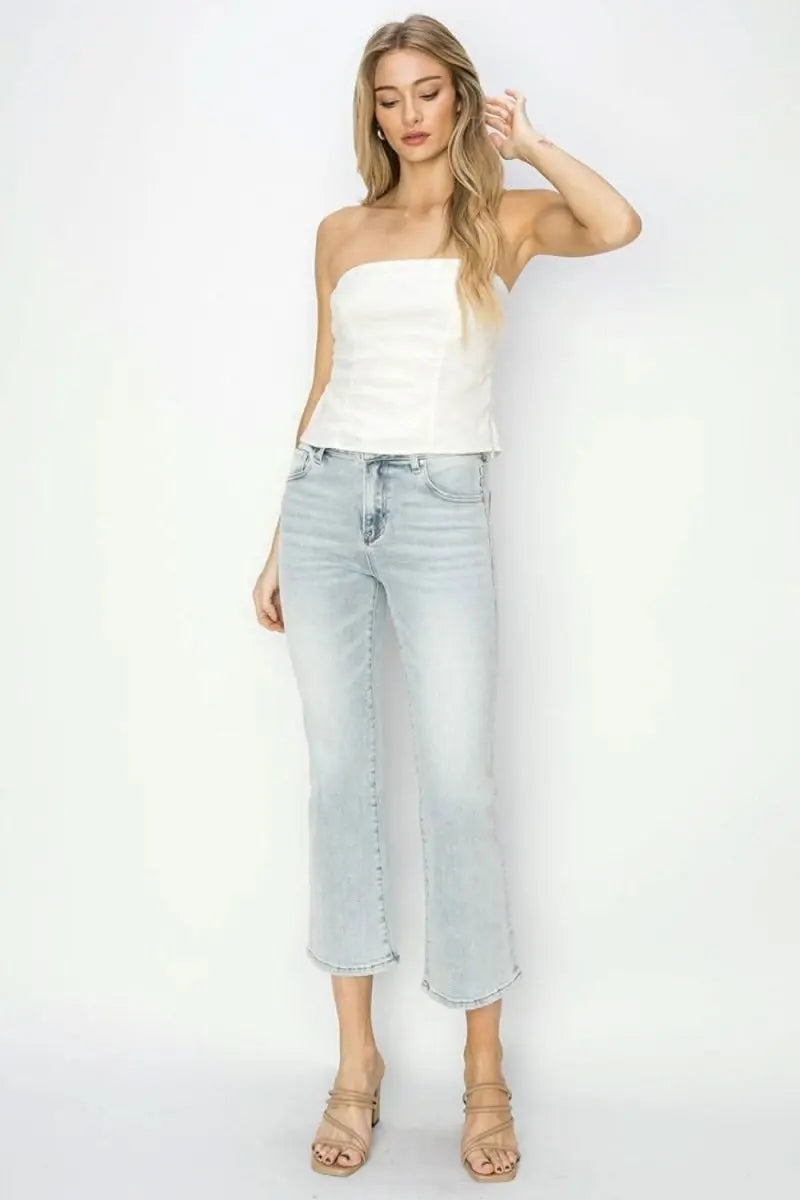 RISEN Full Size Mid Rise Cropped Flare Jeans - Sleekdenim.com