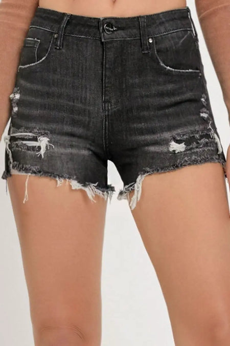 RISEN Full Size Mid Rise Raw Hem Denim Shorts - Sleekdenim.com