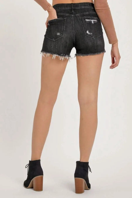 RISEN Full Size Mid Rise Raw Hem Denim Shorts - Sleekdenim.com