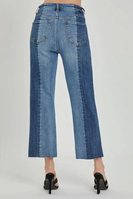 RISEN Full Size Mid - Rise Waist Two - Tones Jeans with Pockets - Sleekdenim.com