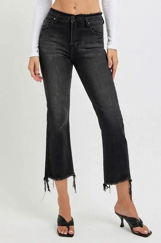 RISEN Full Size Raw Hem Cropped Flare Jeans Plus Size - Sleekdenim.com