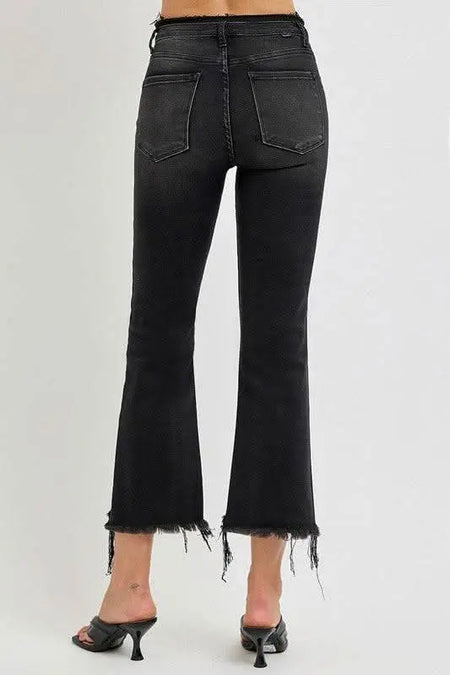 RISEN Full Size Raw Hem Cropped Flare Jeans Plus Size - Sleekdenim.com