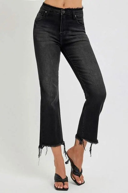 RISEN Full Size Raw Hem Cropped Flare Jeans Plus Size - Sleekdenim.com