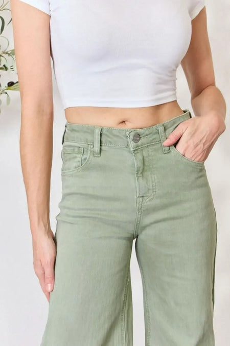 RISEN Full Size Raw Hem Wide - Leg Jeans - Sleekdenim.com