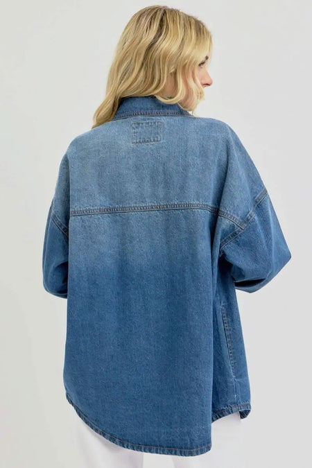 RISEN Full Size Snap Down Long Sleeve Denim Shacket - Sleekdenim.com