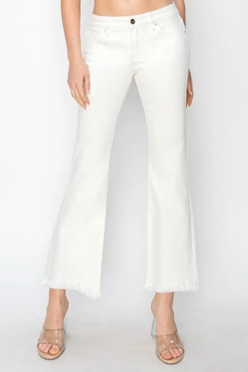 RISEN Full Size Tummy Control Crop Flare Step Hem Pants - Sleekdenim.com