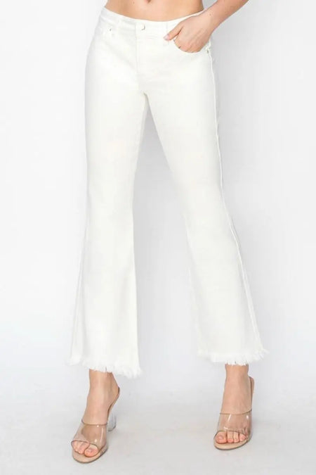 RISEN Full Size Tummy Control Crop Flare Step Hem Pants - Sleekdenim.com