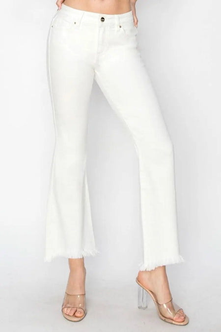 RISEN Full Size Tummy Control Crop Flare Step Hem Pants - Sleekdenim.com