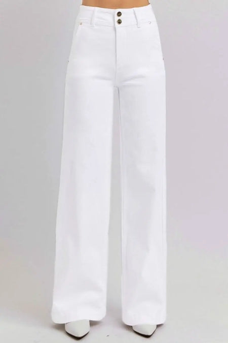 RISEN Full Size Tummy Control Double Button Wide Leg Jeans - Sleekdenim.com