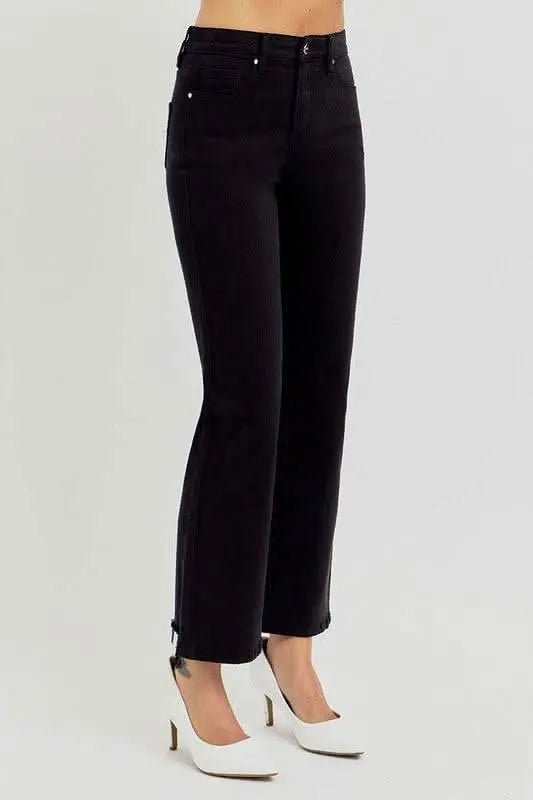 RISEN Full Size Tummy Control Elastic Band High Rise Crop Straight Jeans Plus Size - Sleekdenim.com