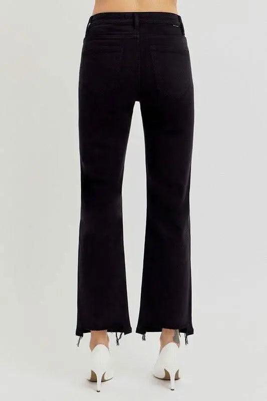 RISEN Full Size Tummy Control Elastic Band High Rise Crop Straight Jeans Plus Size - Sleekdenim.com