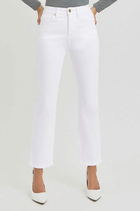 RISEN Full Size Tummy Control Elastic Band High Rise Crop Straight Jeans - Sleekdenim.com