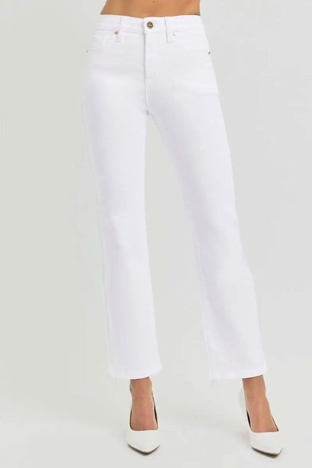 RISEN Full Size Tummy Control Elastic Band High Rise Crop Straight Jeans - Sleekdenim.com