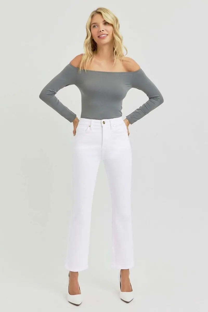 RISEN Full Size Tummy Control Elastic Band High Rise Crop Straight Jeans - Sleekdenim.com