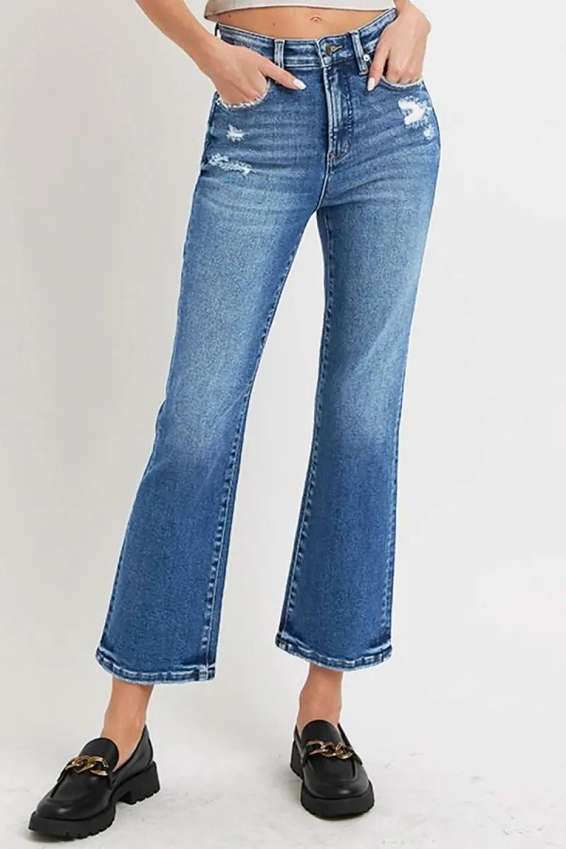 RISEN Full Size Tummy Control High Rise Crop Bootcut Jeans - Sleekdenim.com