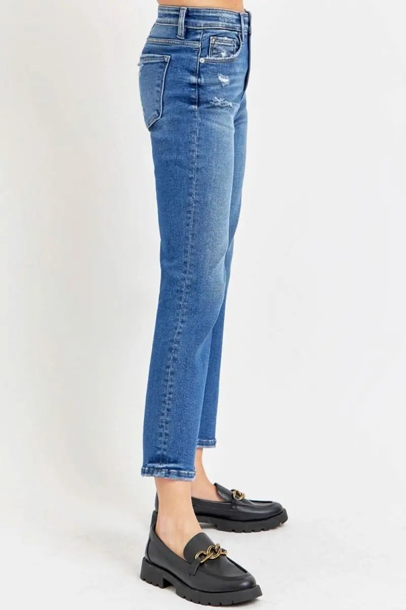 RISEN Full Size Tummy Control High Rise Crop Bootcut Jeans - Sleekdenim.com