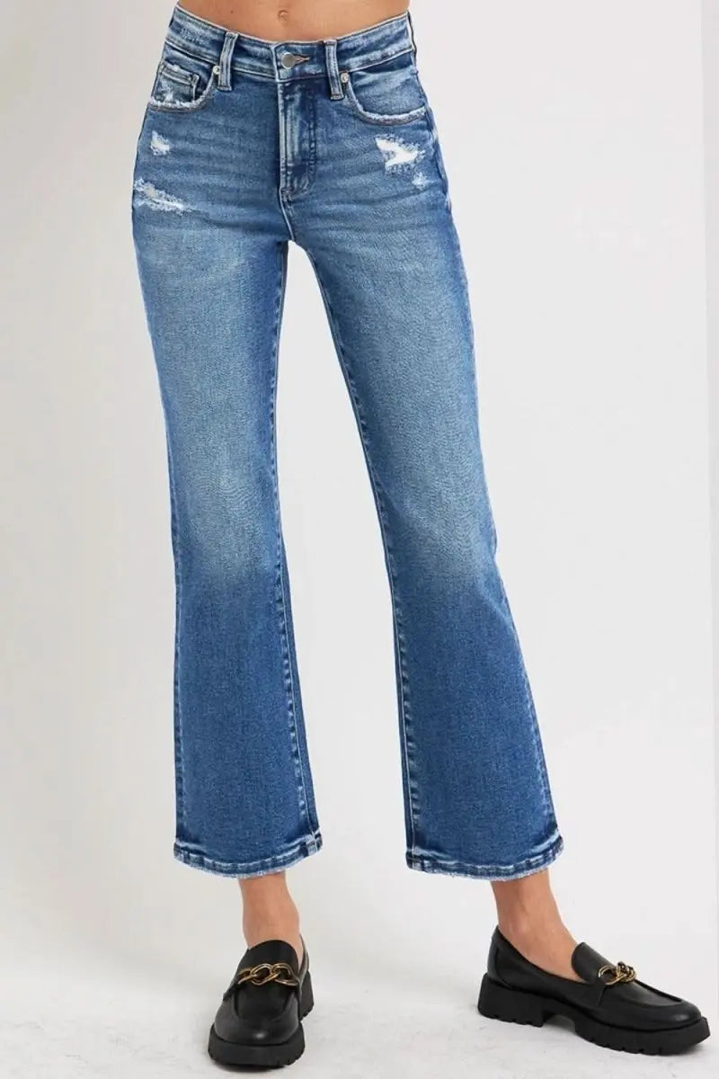 RISEN Full Size Tummy Control High Rise Crop Bootcut Jeans - Sleekdenim.com