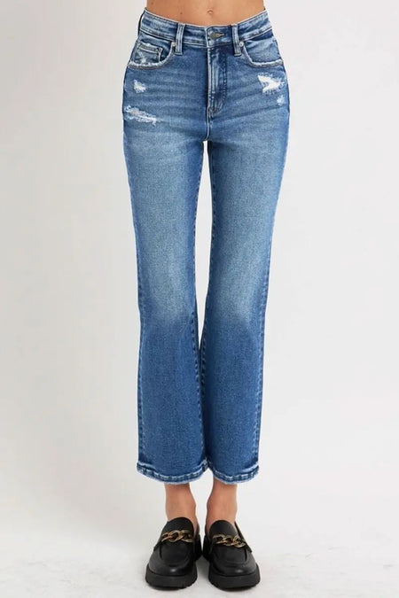 RISEN Full Size Tummy Control High Rise Crop Bootcut Jeans - Sleekdenim.com