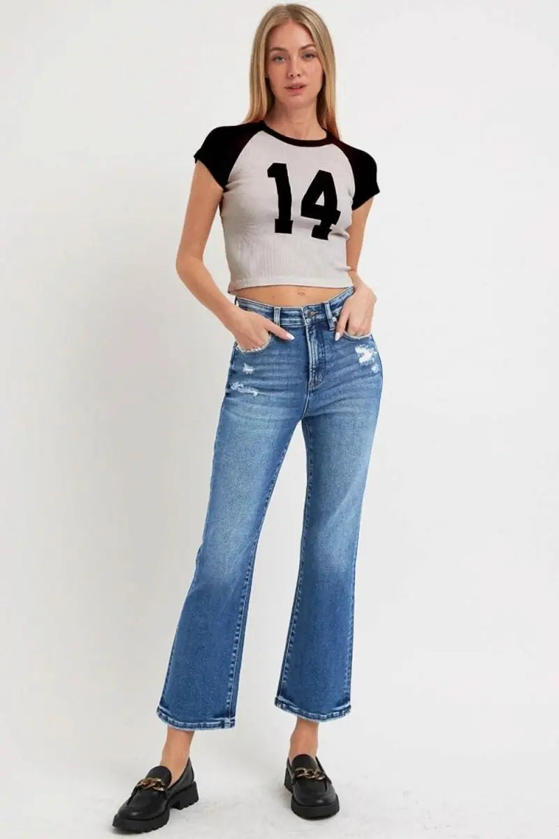 RISEN Full Size Tummy Control High Rise Crop Bootcut Jeans - Sleekdenim.com