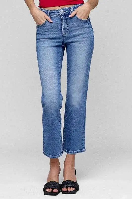 RISEN Full Size Tummy Control High Rise Crop Straight Jeans Plus Size - Sleekdenim.com