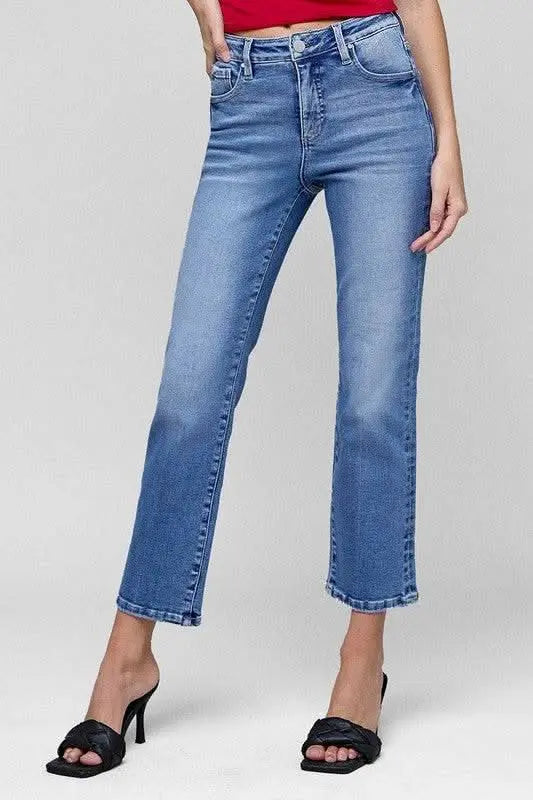 RISEN Full Size Tummy Control High Rise Crop Straight Jeans Plus Size - Sleekdenim.com