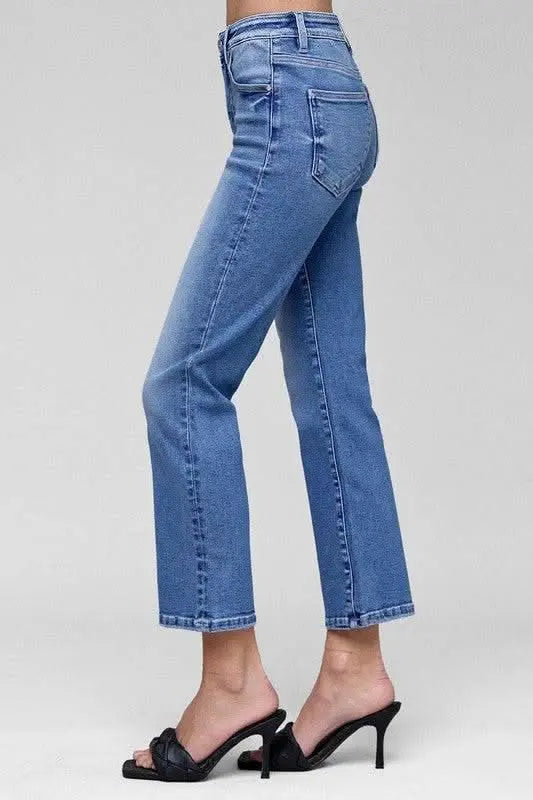 RISEN Full Size Tummy Control High Rise Crop Straight Jeans Plus Size - Sleekdenim.com