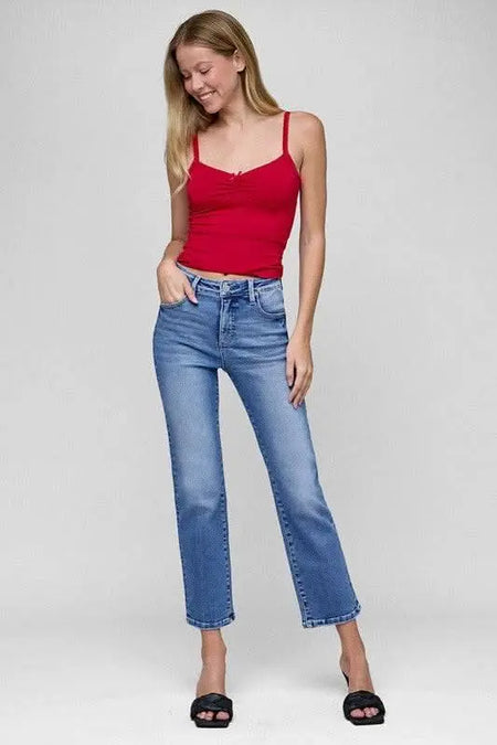 RISEN Full Size Tummy Control High Rise Crop Straight Jeans Plus Size - Sleekdenim.com