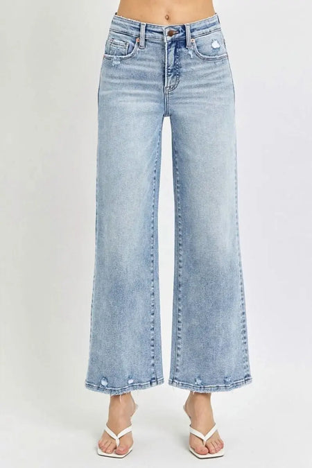 RISEN Full Size Tummy Control High Rise Crop Wide Leg Jeans - Sleekdenim.com