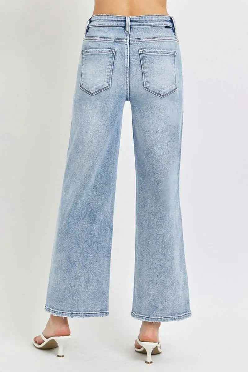 RISEN Full Size Tummy Control High Rise Crop Wide Leg Jeans - Sleekdenim.com