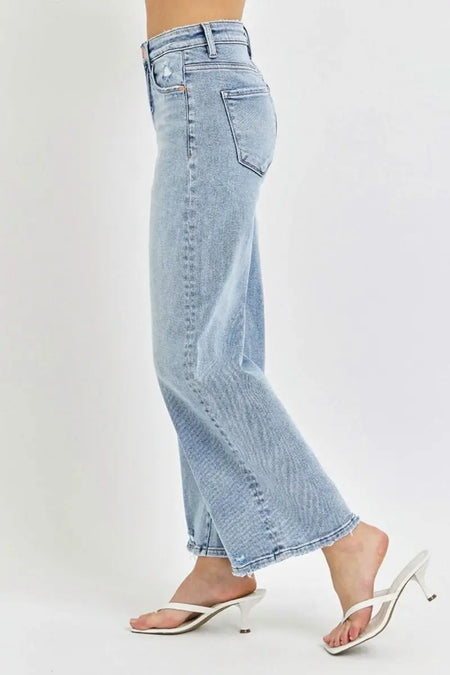 RISEN Full Size Tummy Control High Rise Crop Wide Leg Jeans - Sleekdenim.com