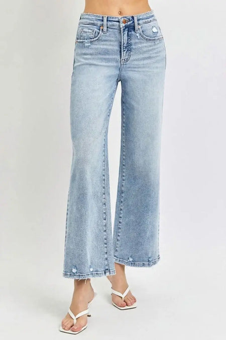 RISEN Full Size Tummy Control High Rise Crop Wide Leg Jeans - Sleekdenim.com