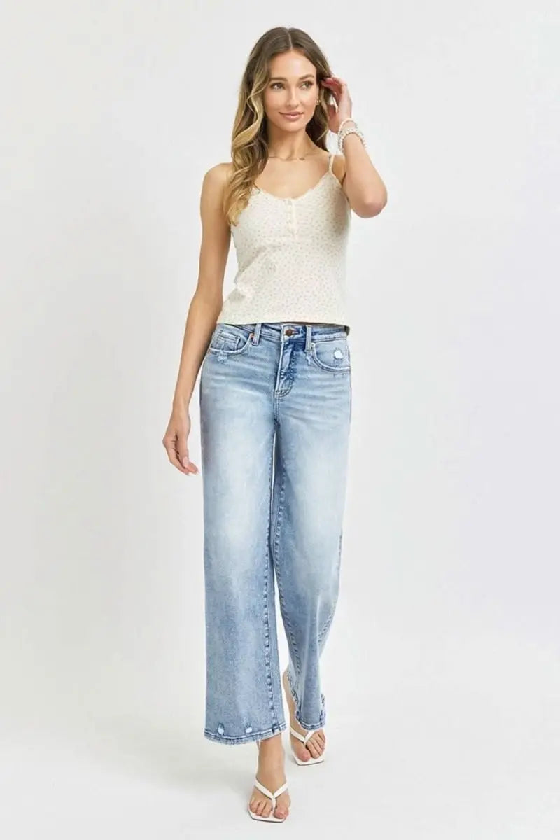 RISEN Full Size Tummy Control High Rise Crop Wide Leg Jeans - Sleekdenim.com