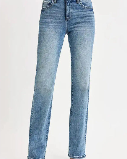 RISEN Full Size Tummy Control High Rise Straight Jeans Plus Size - Sleekdenim.com