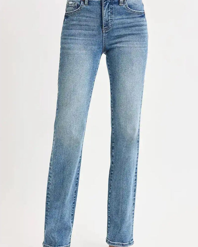 RISEN Full Size Tummy Control High Rise Straight Jeans Plus Size - Sleekdenim.com