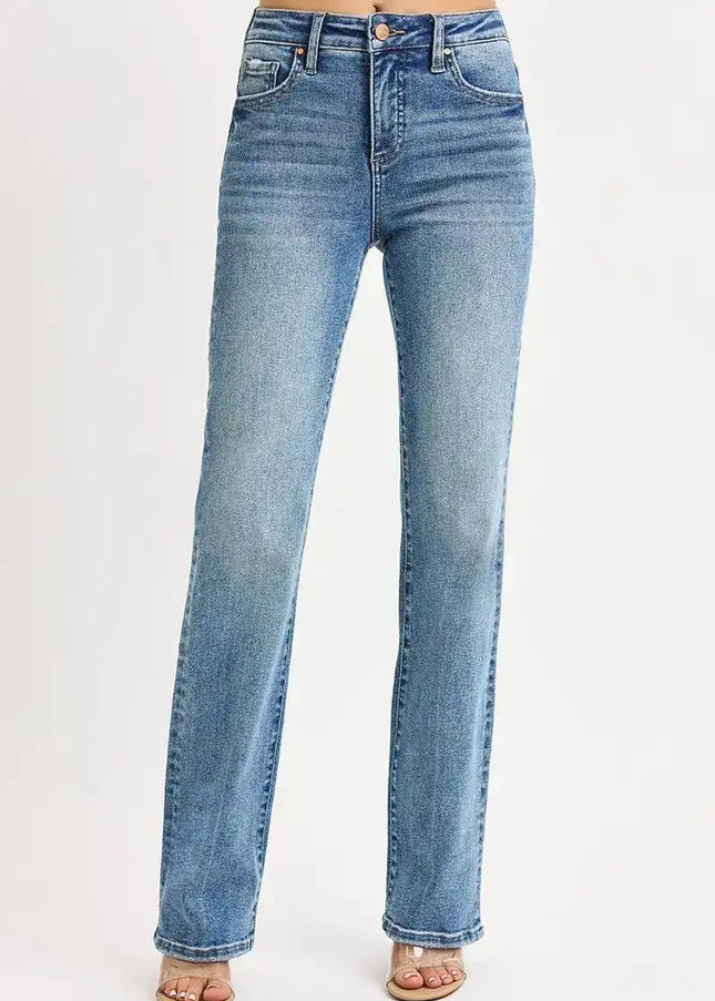 RISEN Full Size Tummy Control High Rise Straight Jeans Plus Size - Sleekdenim.com
