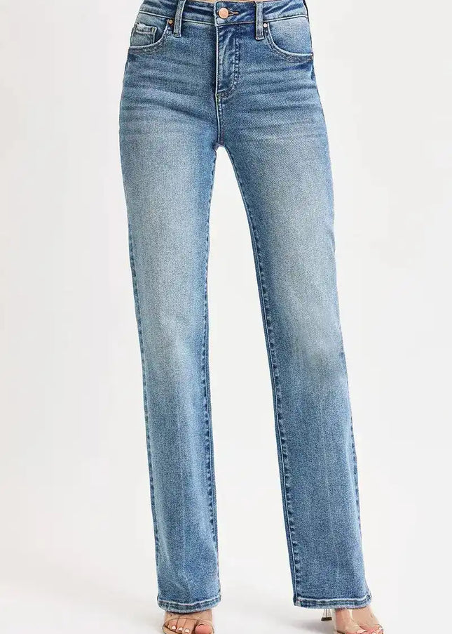 RISEN Full Size Tummy Control High Rise Straight Jeans Plus Size - Sleekdenim.com